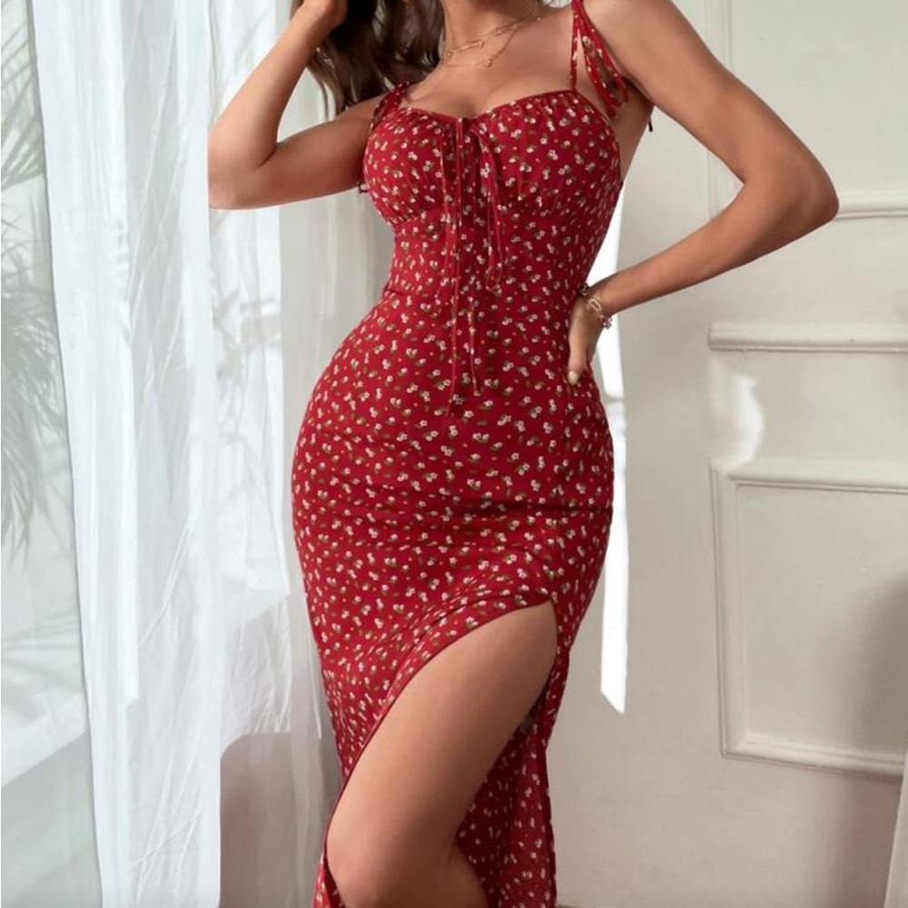 Elegant Red Floral Dress